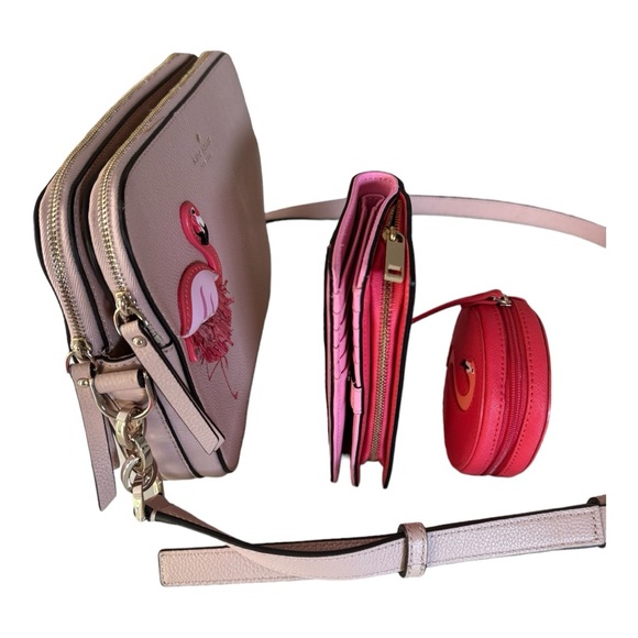 Kate Spade By The Pool Camera Bag,flamingo coin purse and wallet included. - Picture 5 of 17
